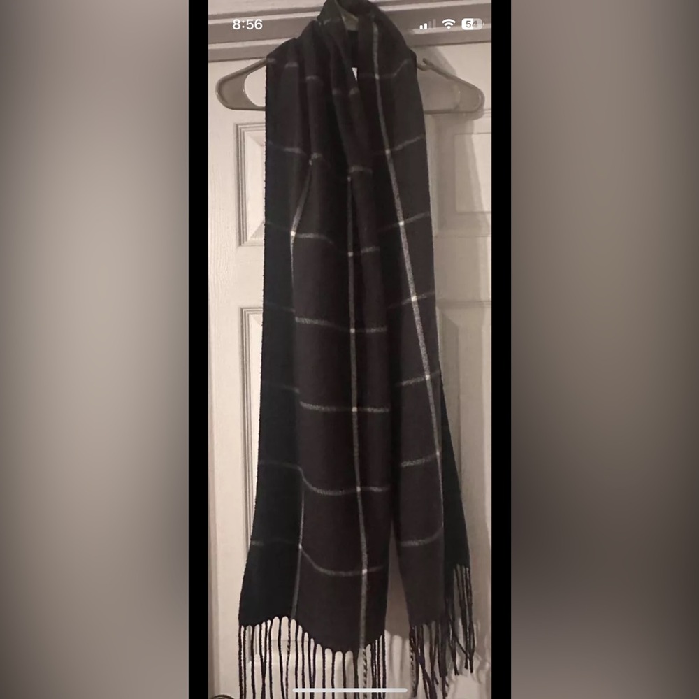 A New Day Scarf Dark Gray with White Striped With Fringes